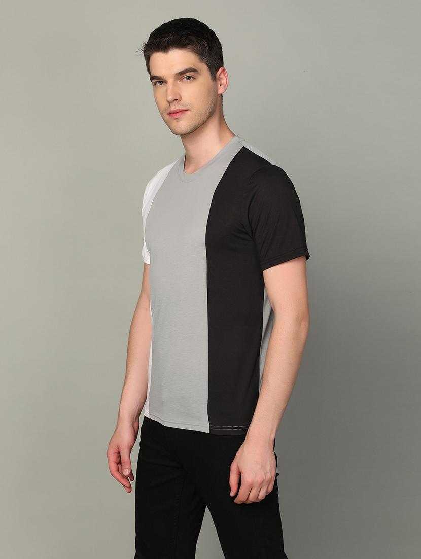 round neck color block regular t-shirt - 20010072 -  Standard Image - 1