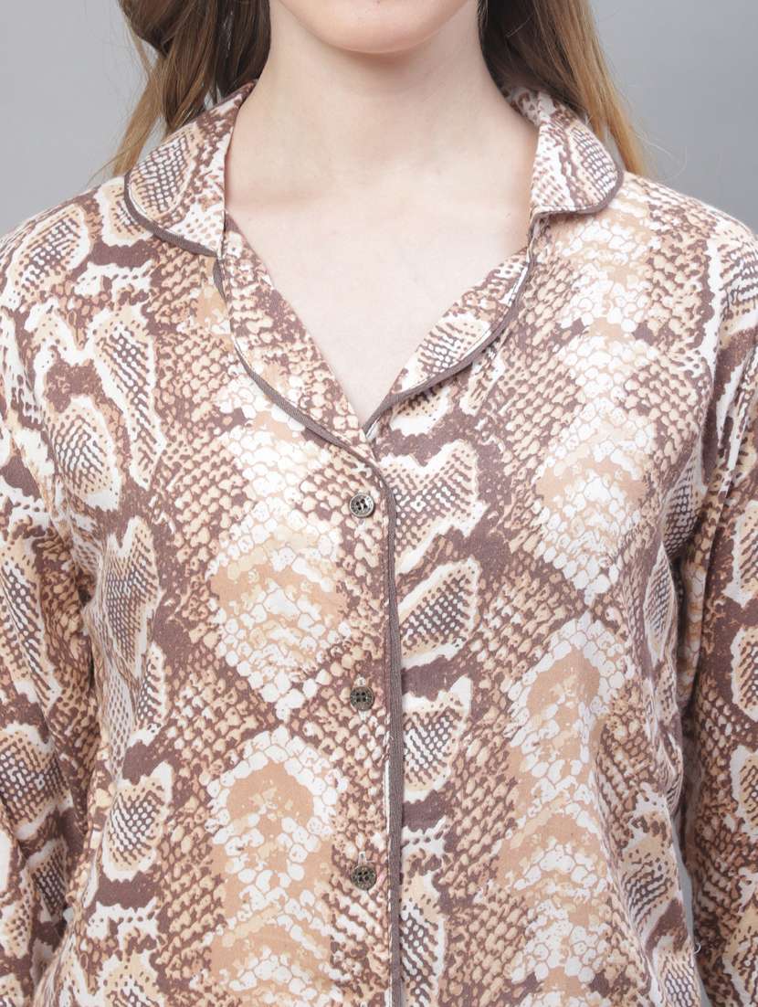 brown animal print three quater sleeves shorts set - 20010358 -  Standard Image - 4