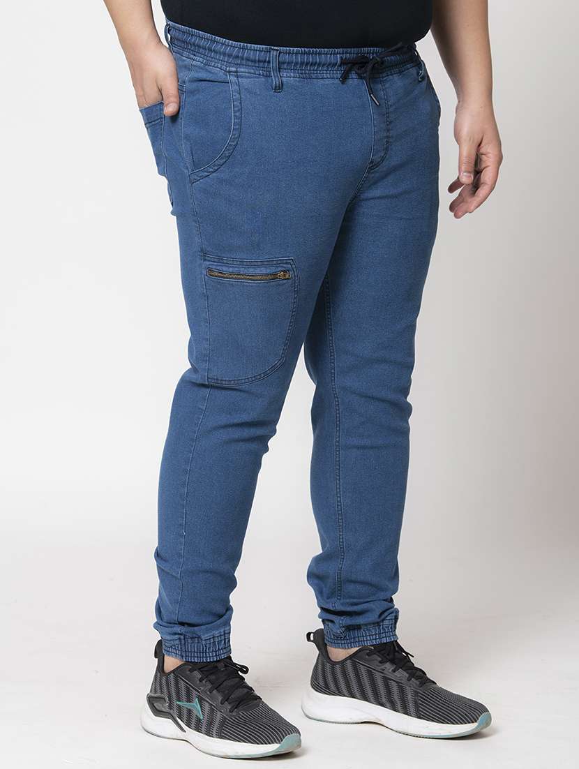 navy blue cotton blend cargos casual trousers - 20010685 -  Standard Image - 1