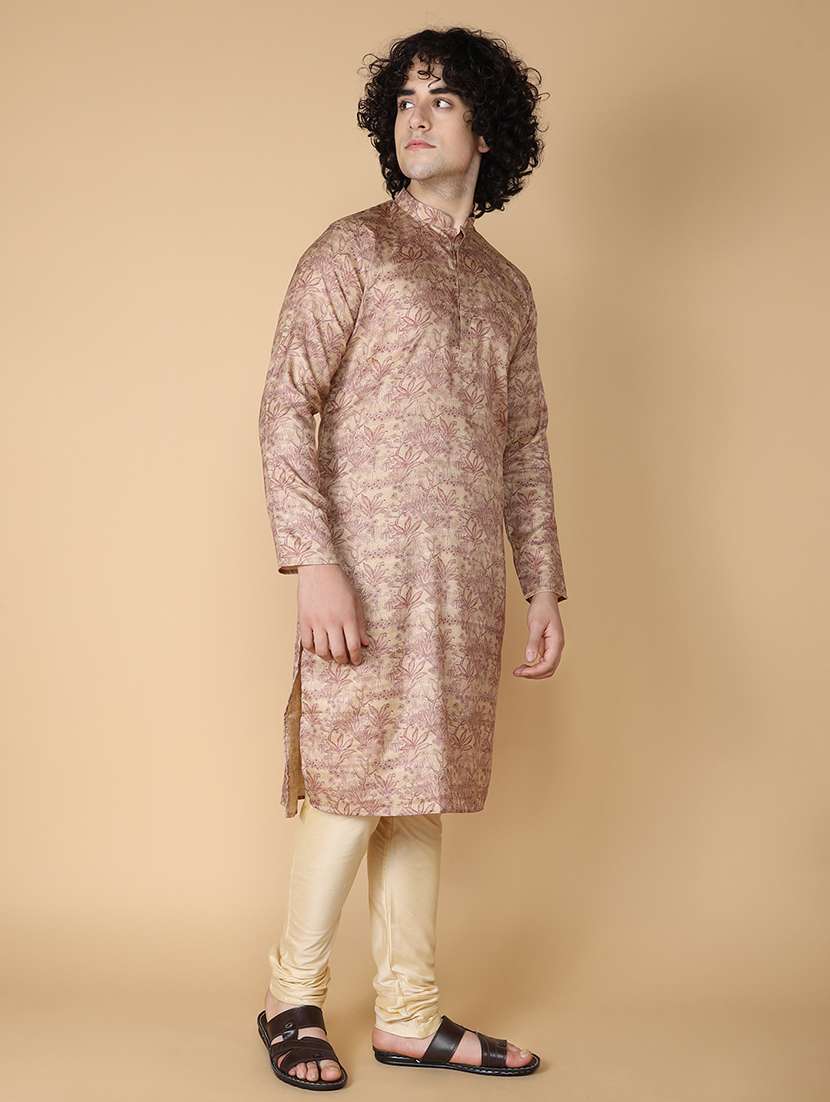 men printed mandarin neck long kurta - 20011611 -  Standard Image - 1
