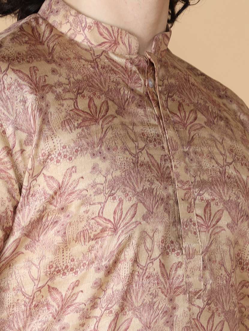 men printed mandarin neck long kurta - 20011611 -  Standard Image - 4