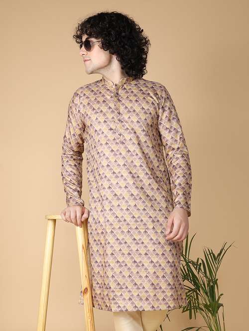 mandarin neck printed long kurta - 20011618 - Standard Image - 0