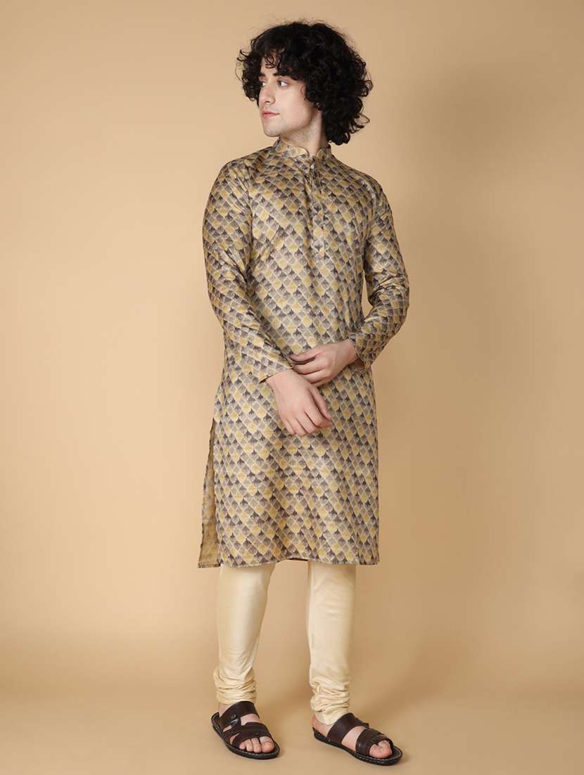 men printed mandarin neck long kurta - 20011619 - Standard Image - 1