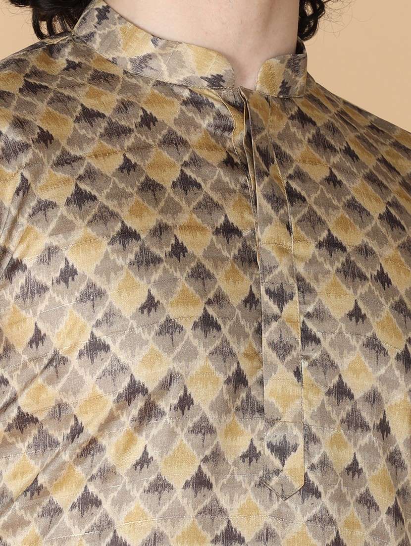 men printed mandarin neck long kurta - 20011619 - Standard Image - 4