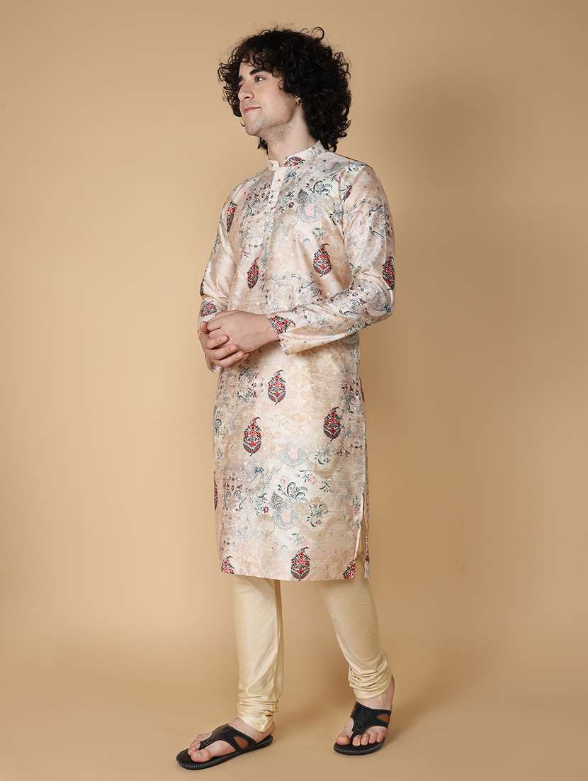 mandarin neck printed long kurta - 20011624 -  Standard Image - 1