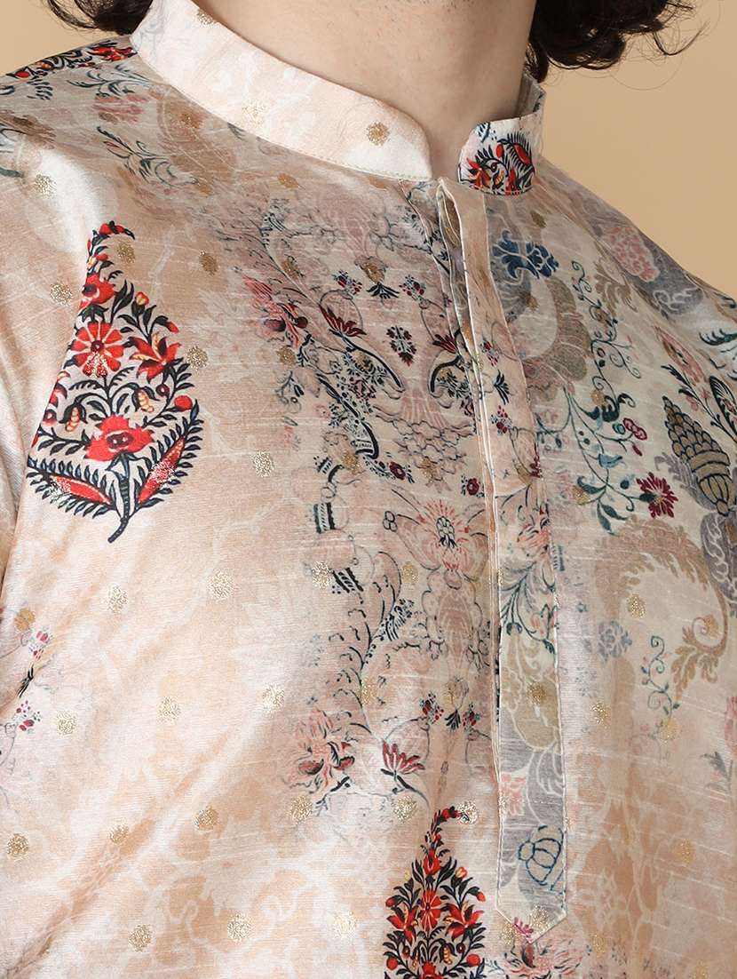 mandarin neck printed long kurta - 20011624 -  Standard Image - 4