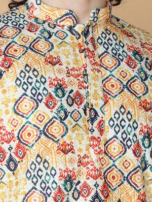namaskar cotton full sleeve chikankari embroidery knee length yellow kurta for men - 20011625 - Standard Image - 4