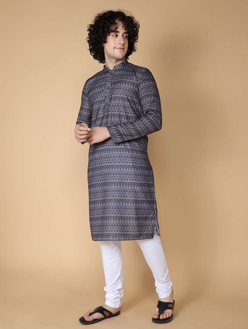 mandarin neck printed long kurta - 20011628 - Standard Image - 1