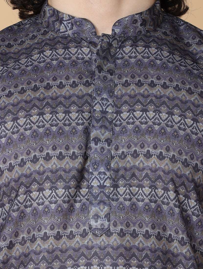 mandarin neck printed long kurta - 20011628 - Standard Image - 4