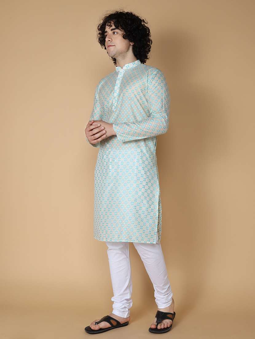 mandarin neck self design long kurta - 20011632 - Standard Image - 1