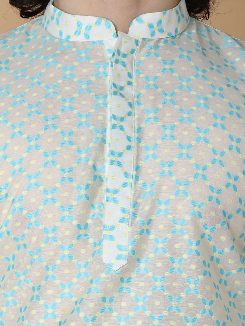 mandarin neck self design long kurta - 20011632 - Standard Image - 4