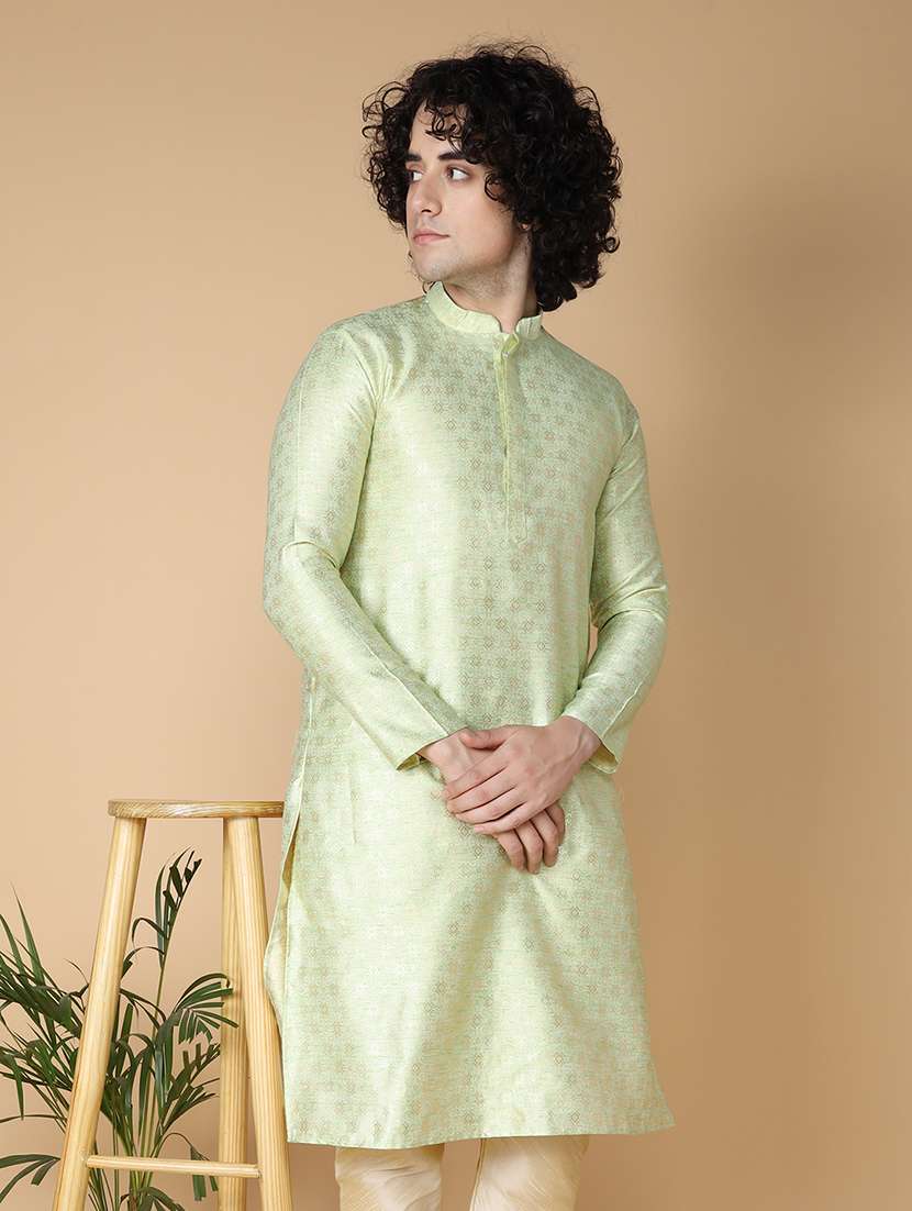 mandarin neck self design long kurta