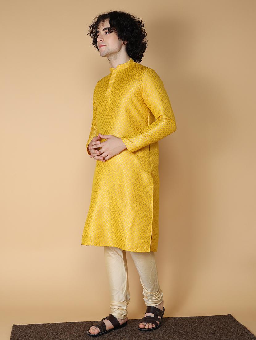 mandarin neck self design long kurta - 20011636 - Standard Image - 1