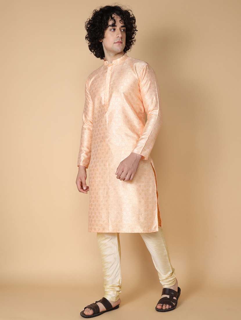 mandarin neck self design long kurta - 20011638 -  Standard Image - 1