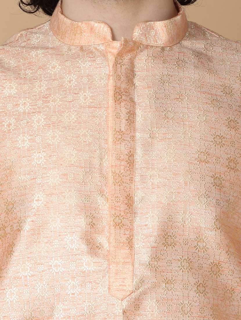 mandarin neck self design long kurta - 20011638 -  Standard Image - 4