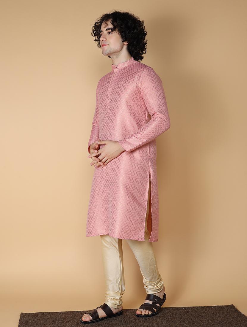 mandarin neck self design long kurta - 20011640 - Standard Image - 1