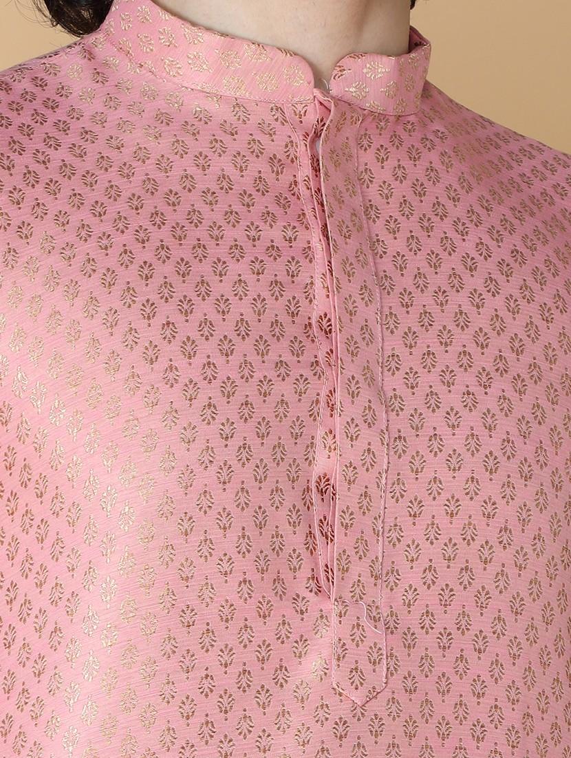 mandarin neck self design long kurta - 20011640 - Standard Image - 4