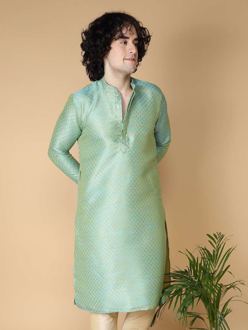 mandarin neck self design long kurta