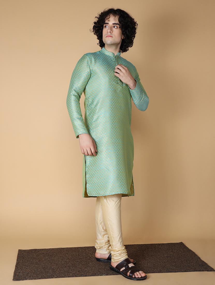 mandarin neck self design long kurta - 20011642 - Standard Image - 1