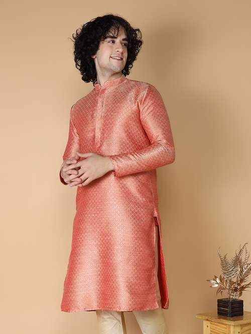 mandarin neck self design long kurta - 20011644 -  Standard Image - 0