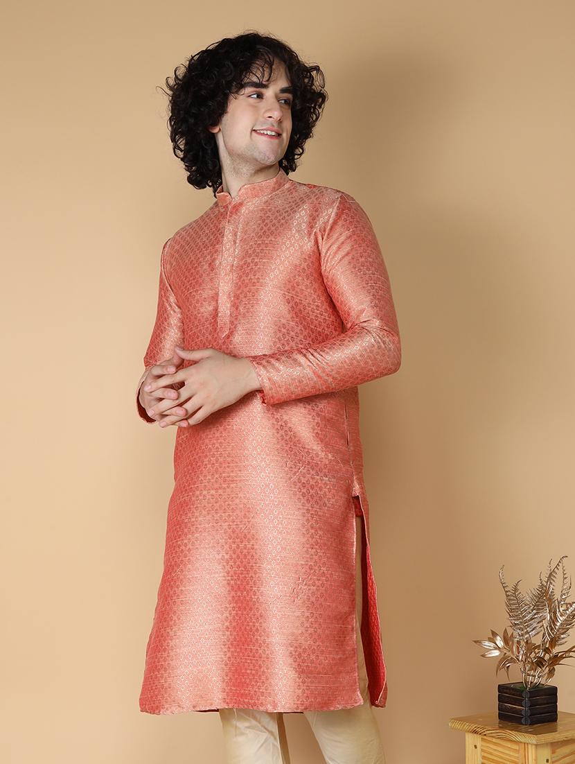 mandarin neck self design long kurta - 20011644 -  Zoom Image - 0