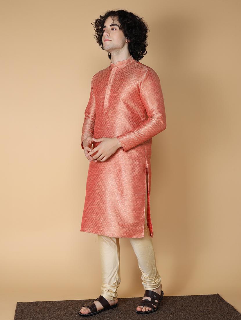 mandarin neck self design long kurta - 20011644 - Standard Image - 1