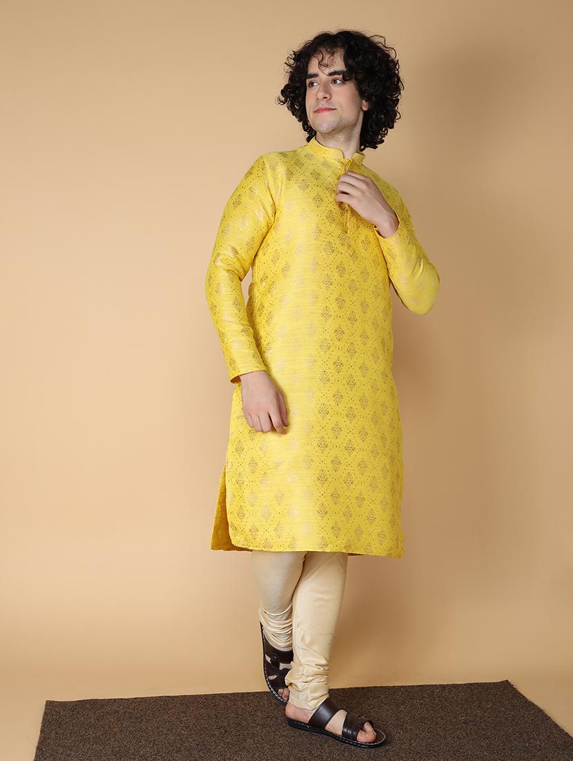 mandarin neck self design long kurta - 20011647 - Standard Image - 1