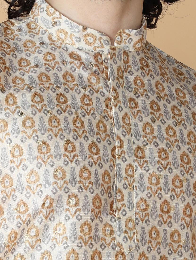 beige mandarin neck printed long kurta - 20011649 - Standard Image - 4