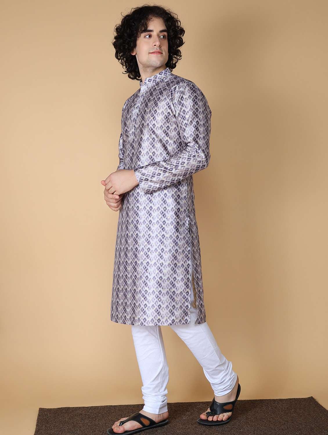 mandarin neck printed long kurta - 20011652 - Standard Image - 1