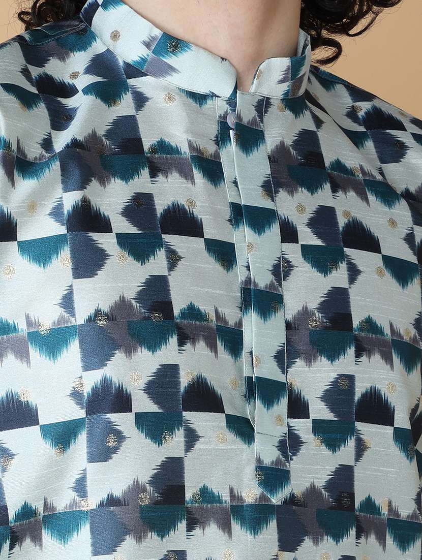 mandarin neck printed long kurta - 20011662 - Standard Image - 4