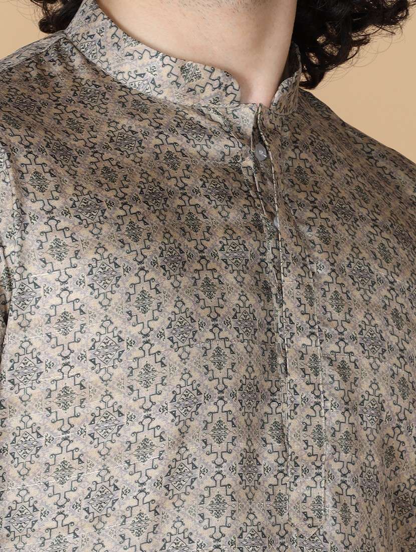 mandarin neck printed long kurta - 20011669 - Standard Image - 4