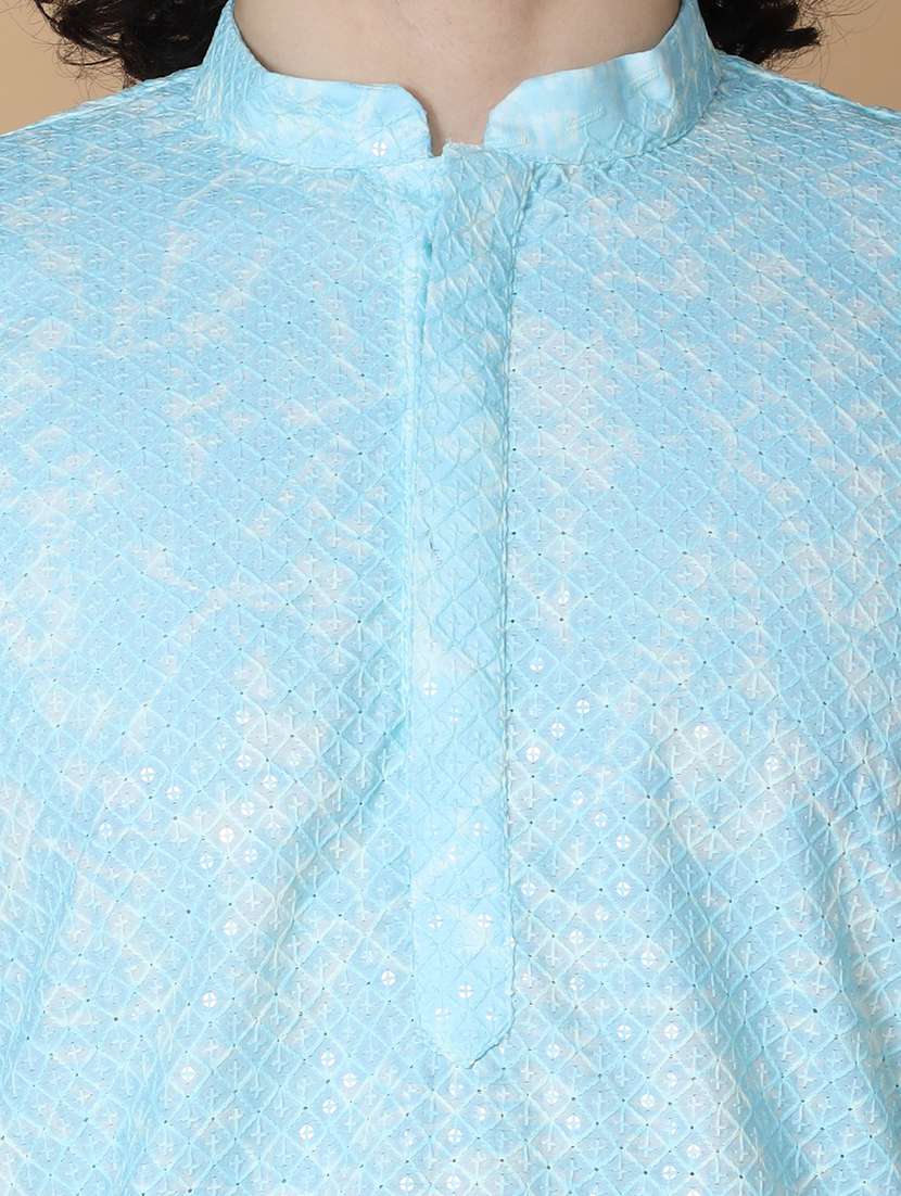 namaskar rayon cotton full sleeve chikankari embroidery knee length sky kurta for men - 20011670 - Standard Image - 4