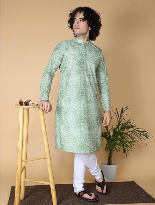 namaskar cotton full sleeve chikankari embroidery knee length yellow kurta set for men - 20011687 - Standard Image - 0