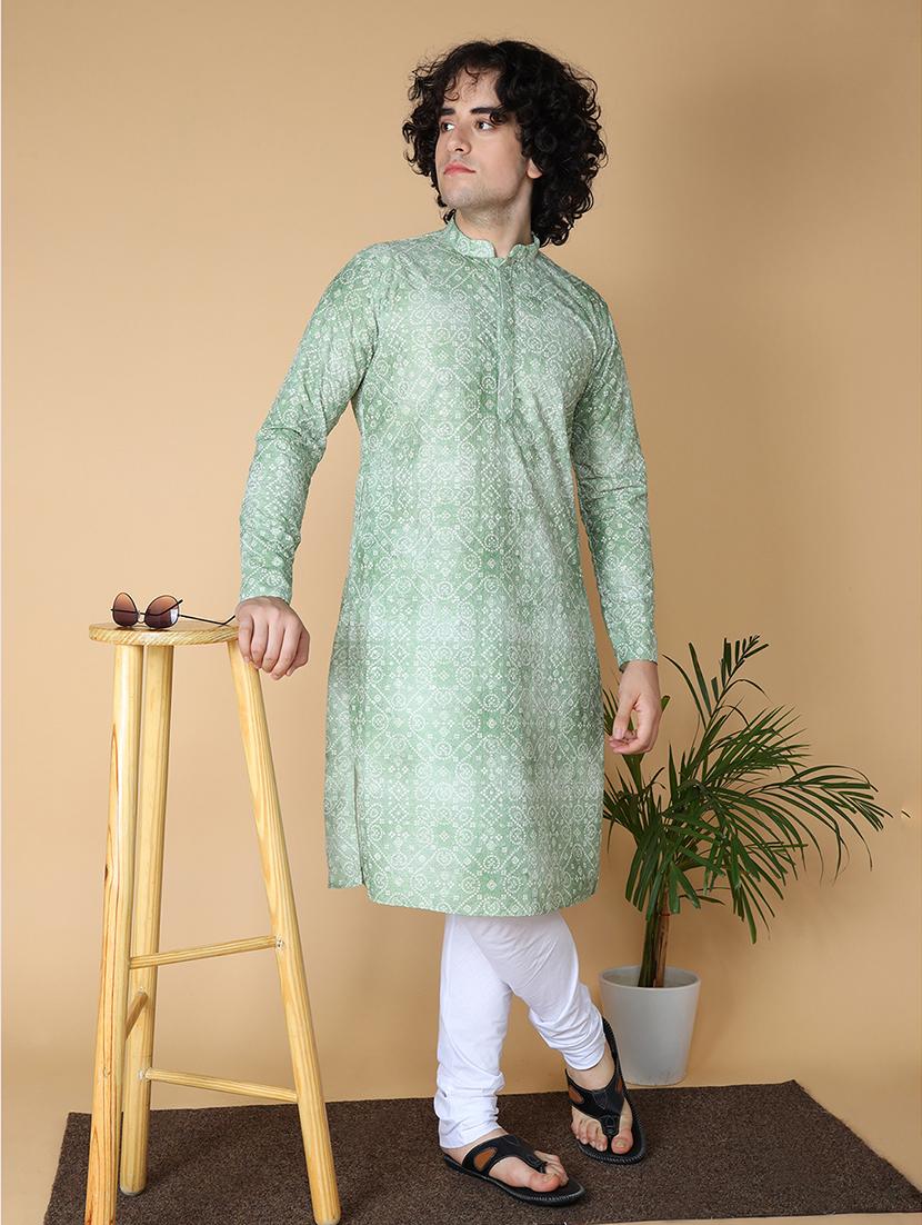 namaskar cotton full sleeve chikankari embroidery knee length yellow kurta set for men - 20011687 - Zoom Image - 0