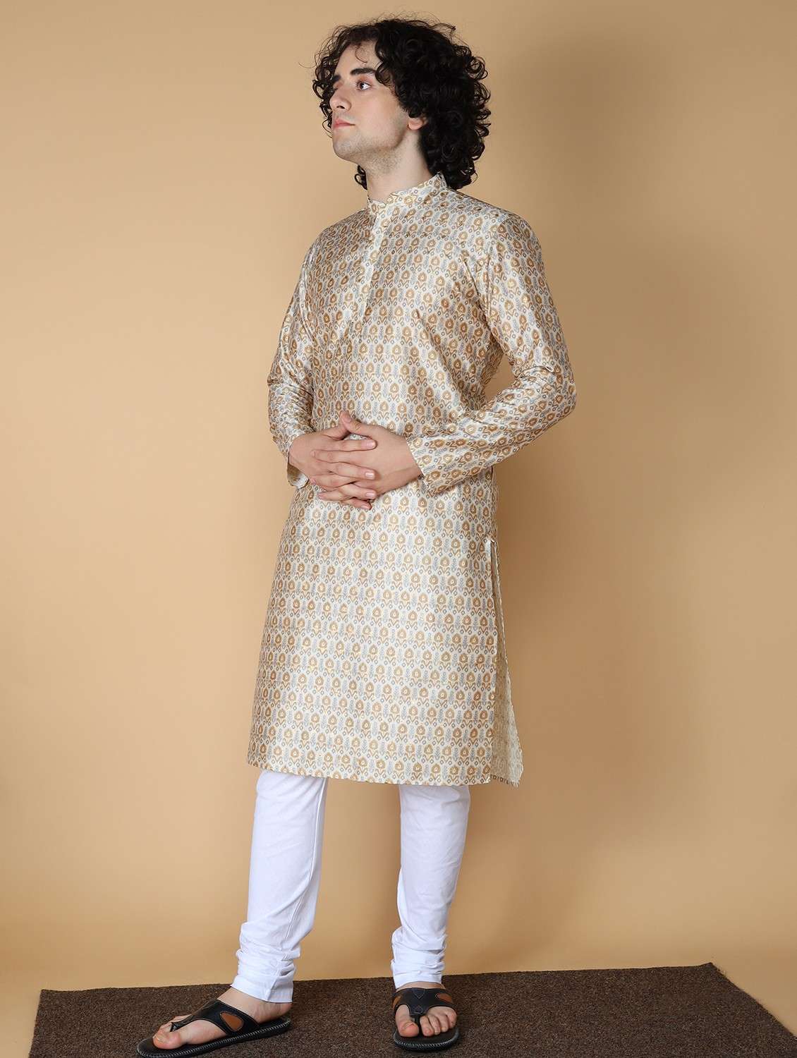 men self design kurta churidar ethnic wear set - 20011713 -  Standard Image - 1
