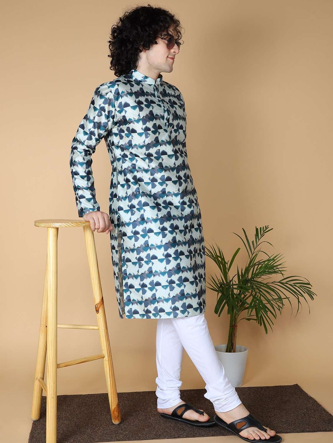 men ikat kurta churidar ethnic wear set - 20011719 -  Standard Image - 1