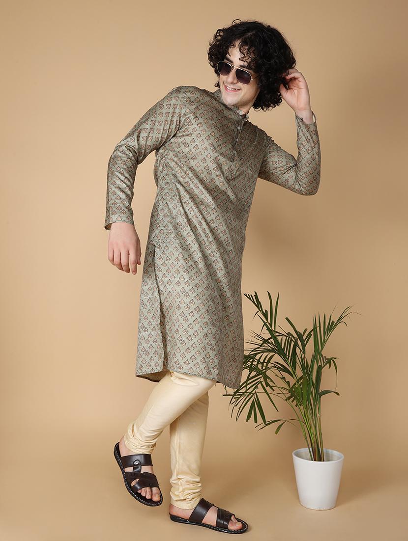 green pure silk kurta pyjama ethnic wear set - 20011729 - Standard Image - 1