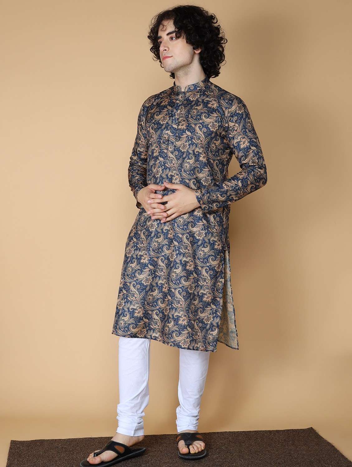 men printed kurta churidar ethnic wear set - 20011744 -  Standard Image - 1
