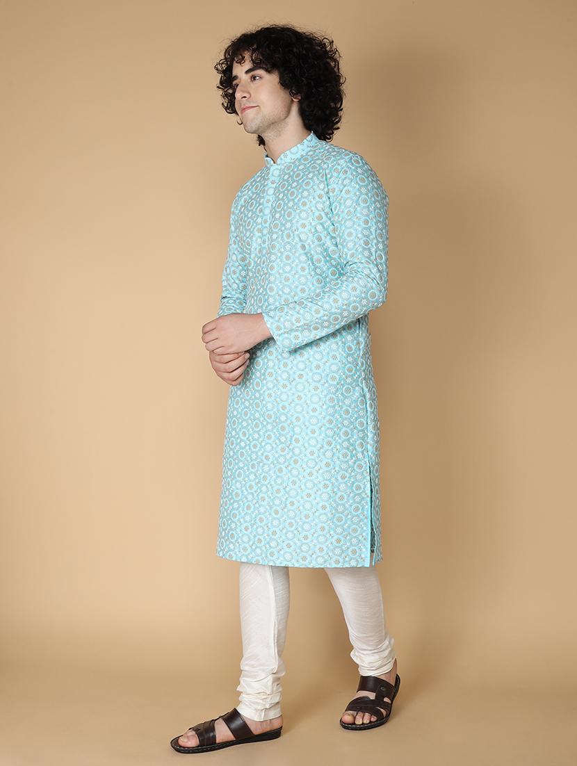blue pure silk kurta pyjama ethnic wear set - 20011759 -  Standard Image - 1