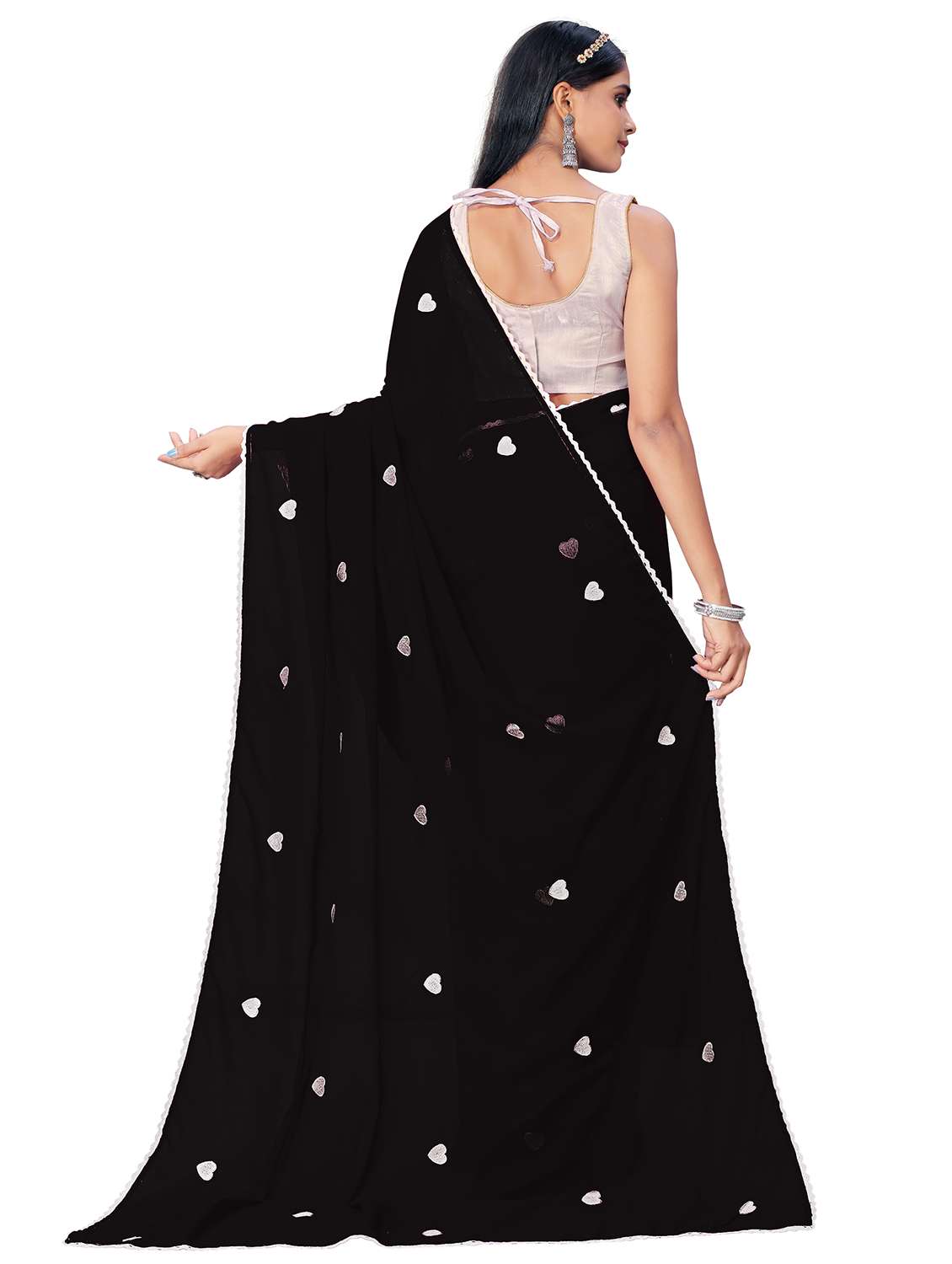 black self design saree with blouse - 20011824 -  Standard Image - 1