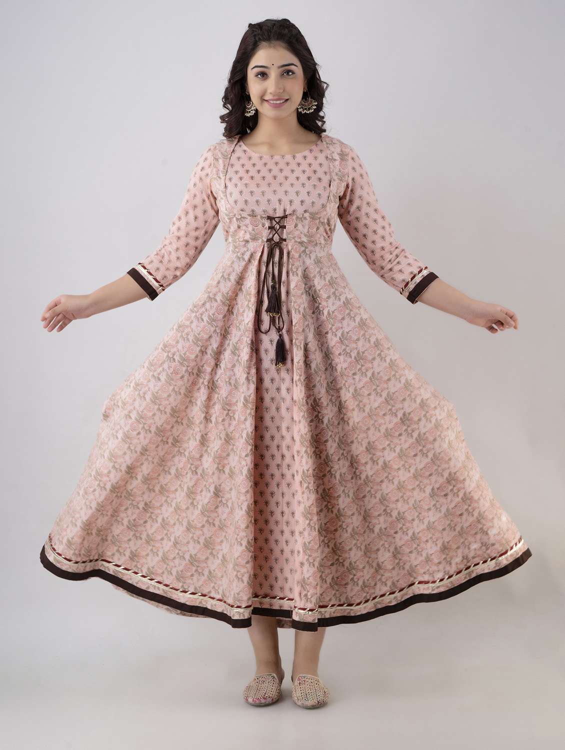 pink rayon anarkali kurta