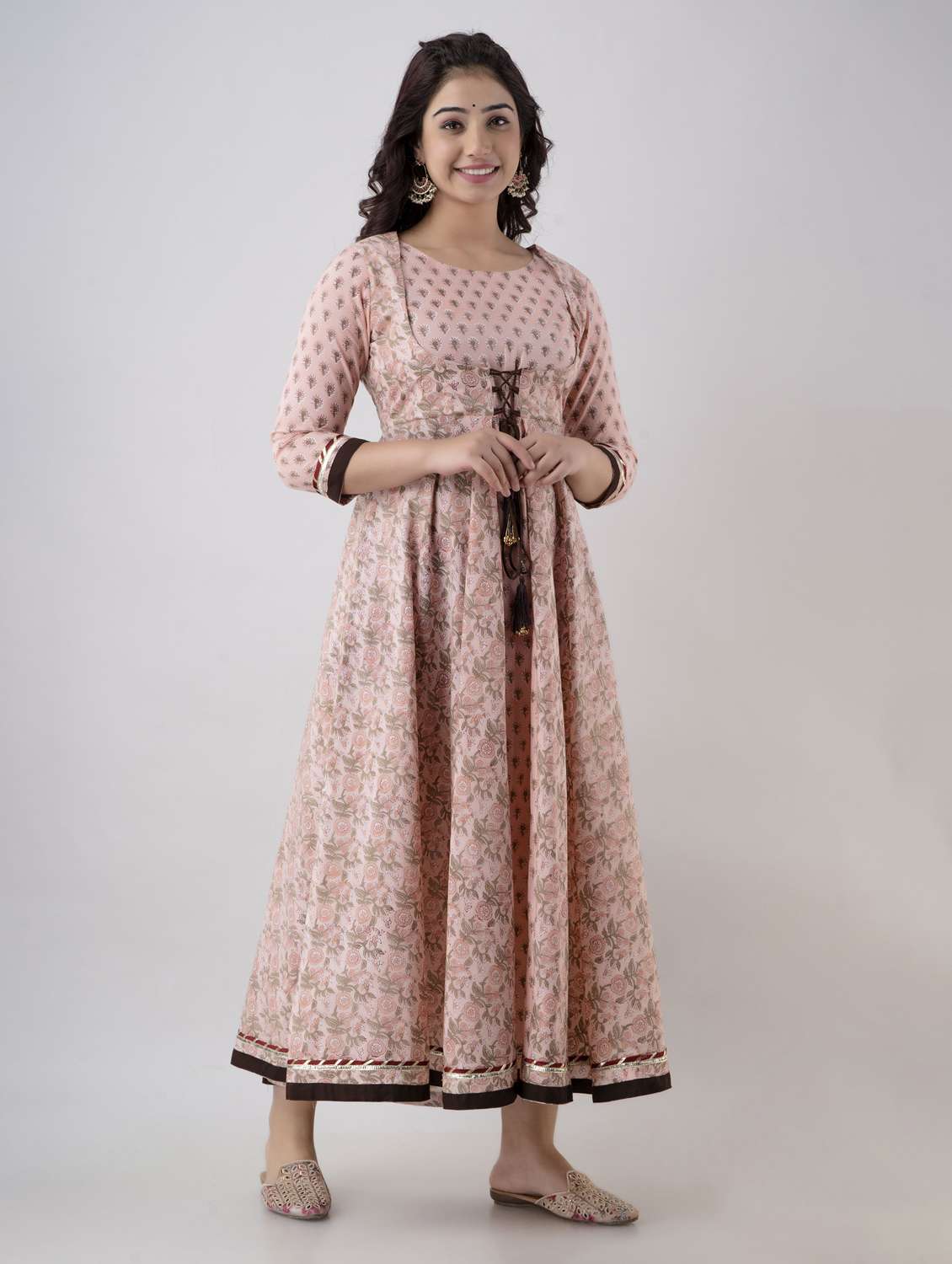 pink rayon anarkali kurta - 20011850 -  Standard Image - 1