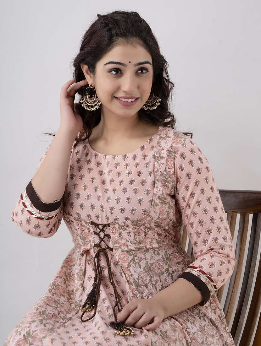 pink rayon anarkali kurta - 20011850 -  Standard Image - 4