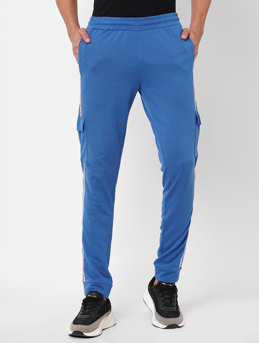 blue cotton blend joggers track pant