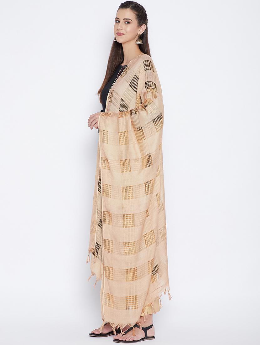 beige cotton dupatta - 20012055 -  Standard Image - 1