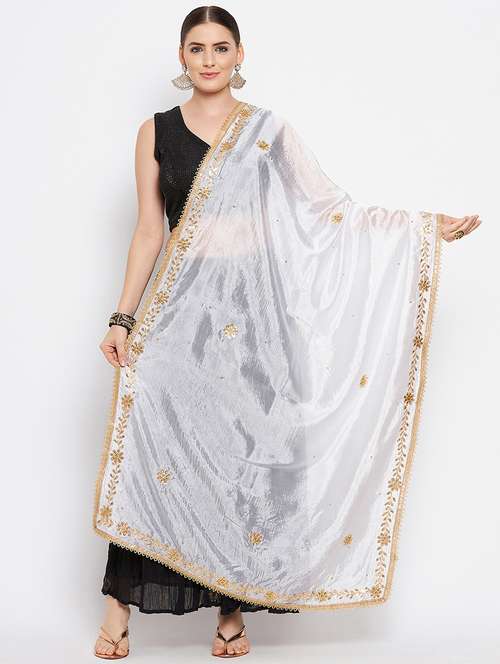 white embroidered dupatta