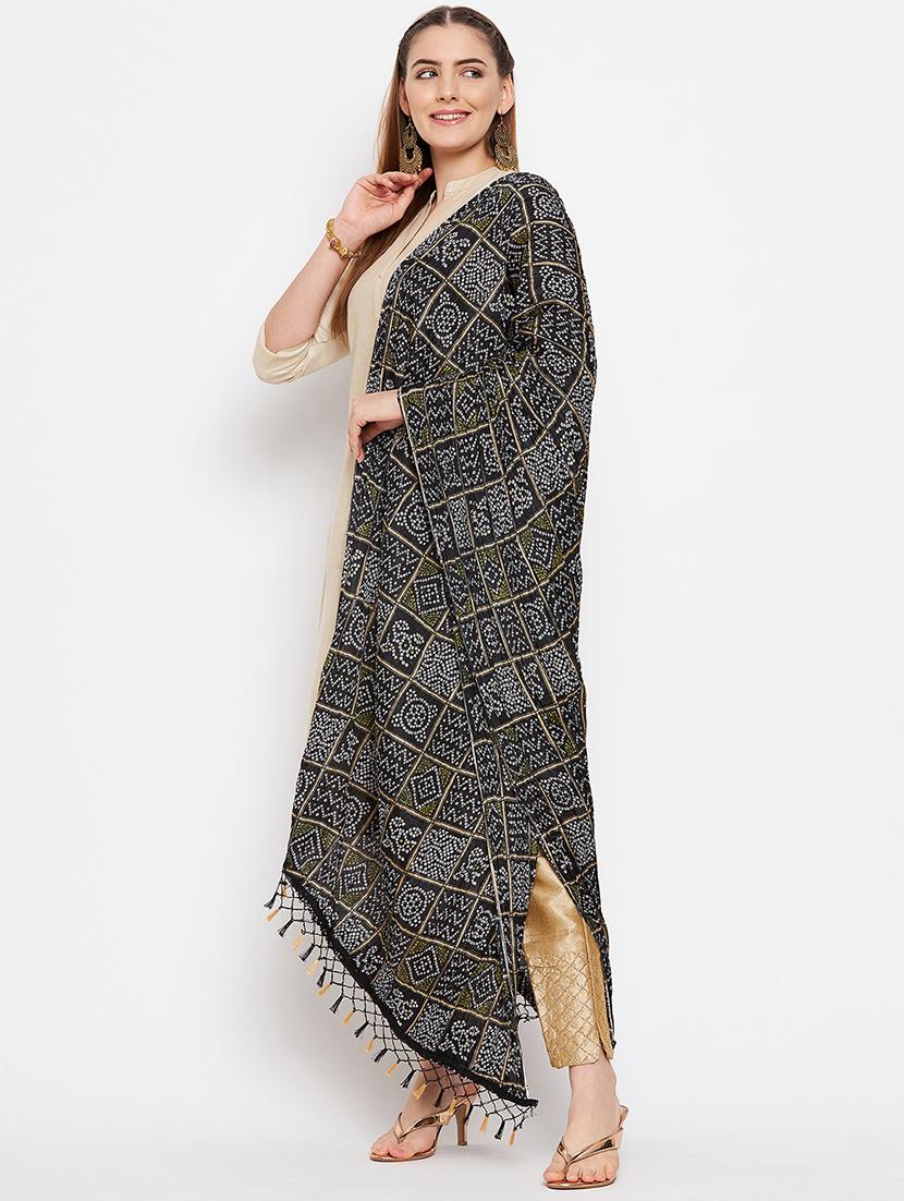 black silk blend dupatta - 20012115 - Standard Image - 1