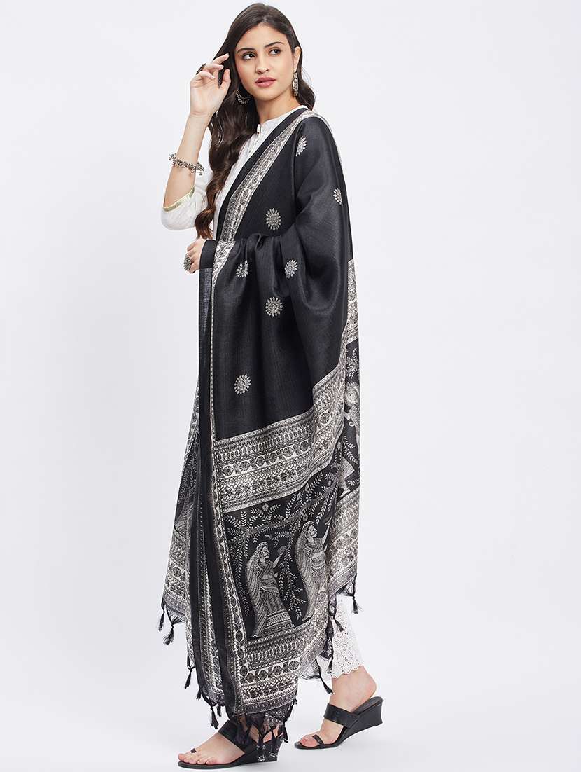 black silk blend dupatta - 20012165 -  Standard Image - 1