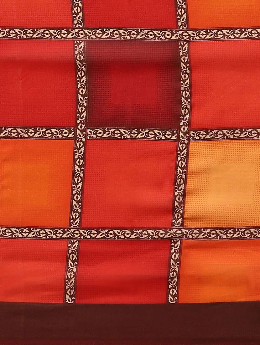women's checks red colored saree with blouse - 20012584 - Standard Image - 4