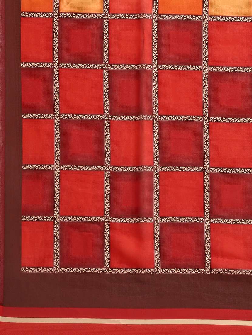 women's checks red colored saree with blouse - 20012584 - Standard Image - 6